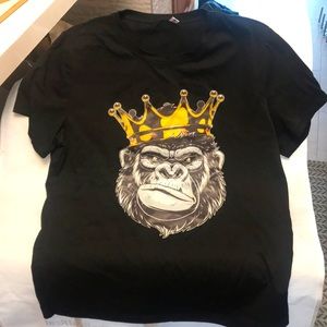 Men's Black Short Sleeve Tee with Yellow Crown Gorilla Print
